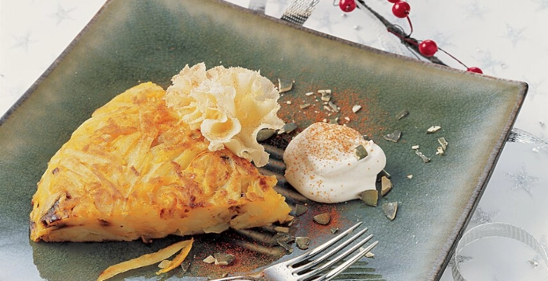 Bio-Kürbis-Kartoffel-Rösti mit Ricotta-Rahm